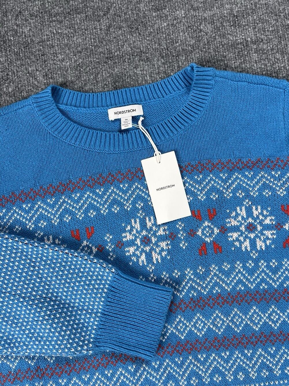 Nordstrom Sweater Matching Family Moments Fair Isle Snowflake Blue Womens 2X